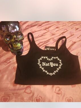 Hot Topic Black 'Not You' Heart Barbed-Wire Crop Tank L NWT